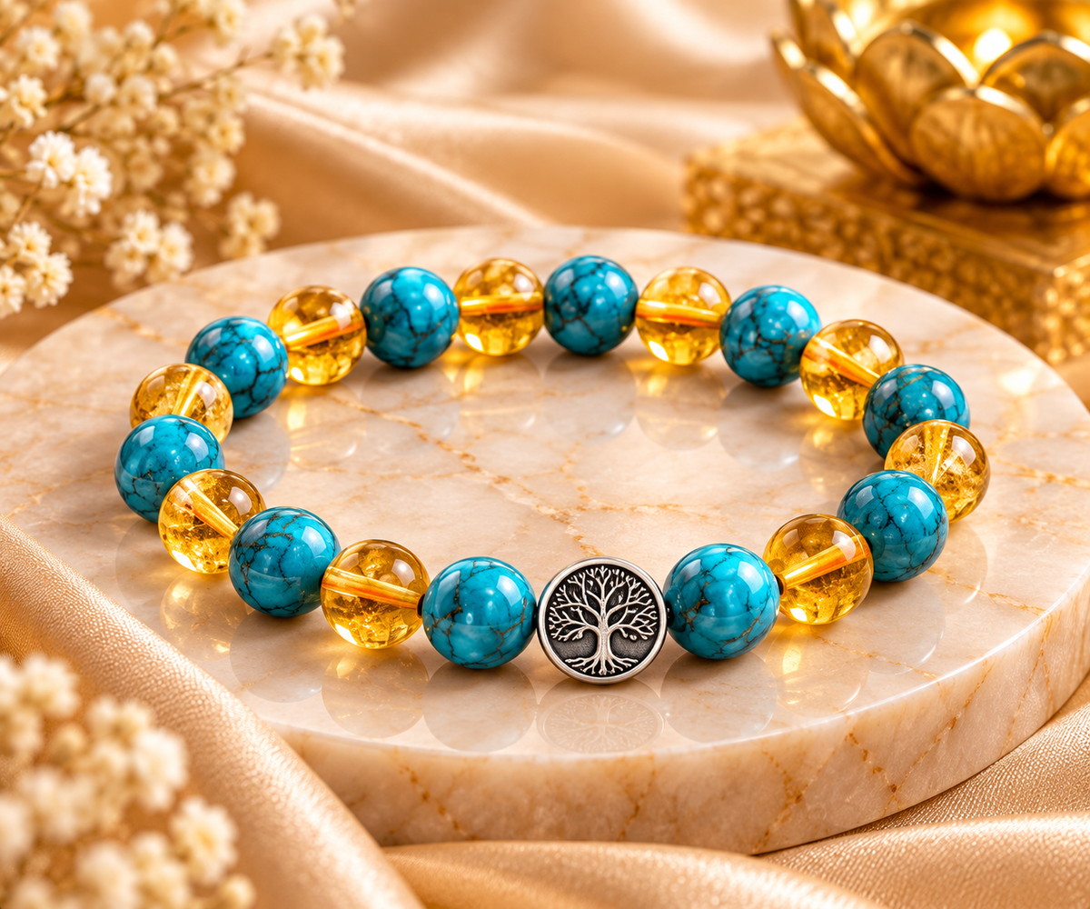 Citrine + Turquoise Tree of Life Bracelet – Wealth, Success & Growth